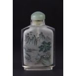 A mid 20th Century Chinese inside painted lead crystal snuff bottle, H. 9cm.