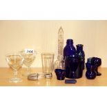 An Art Deco cut glass perfume bottle with four other 19th Century glass items, perfume bottle H.