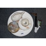 A Victorian Prattware pot lid and other items.