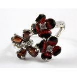 A 925 silver enamel and smokey quartz set ring, (R.5).