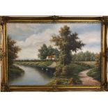 A pair of large gilt framed oils on canvas of rural scenes, framed size 103 x 72cm, signed Driscol.