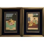 Two large framed Indian watercolours on silk, framed size 51 x 69cm.