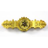 A Victorian 15ct yellow gold diamond set brooch, L. 4.7cm.