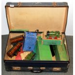 A vintage case of Hornby OO gauge electric railway items including a LNER locomotive.