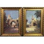 A pair of gilt framed 1920's lithographs of Arab scenes by David Malcom, framed size: 52 x 72cm.