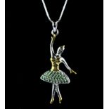 A 925 silver gilt chrome diopside ballerina pendant and chain, L. 5cm.