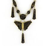 A Japanese damascene K24 butterfly necklace, L. 60cm.