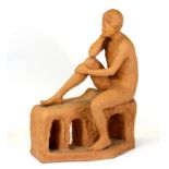 A studio pottery sculpture of a male figure, signed Dale and dated 13th Feb '90, H. 42cm.