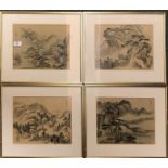 A set of four gilt framed Chinese watercolours on silk of mountain landscapes, framed size: 43 x