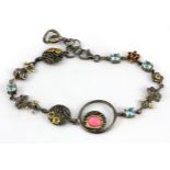 A Hana Maae designer 925 silver gilt bracelet set with blue topaz, pink opal, citrine and garnet.