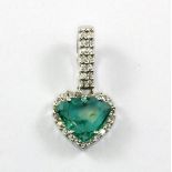 An 18ct white gold emerald and diamond set pendant, L. 2.4cm.