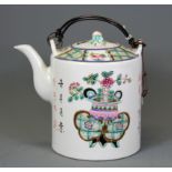 A Chinese hand enamelled porcelain teapot, H. 16cm.