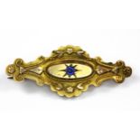 A Victorian 9ct yellow gold sapphire set brooch, L. 4.5cm.