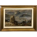 A gilt framed oil on canvas of an alpine scene, frame 60 x 80cm.