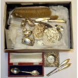 A box of mixed silver and other items.