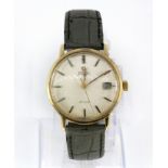 A gentleman's 9ct gold Omega wrist watch, with replaced winder and strap.