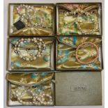 Five boxed Honora pearl items.
