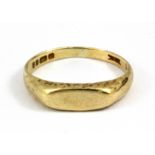 A 9ct yellow gold signet ring, (I.5).