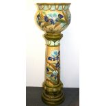 A large 19th Century Burmantofts Jardiniere and stand, Dia. 37cm H. 118cm. (Jardiniere A/F)