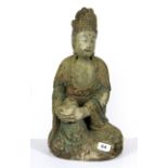 A Chinese carved and painted wooden figure of the goddess Guanyin, H. 47cm.