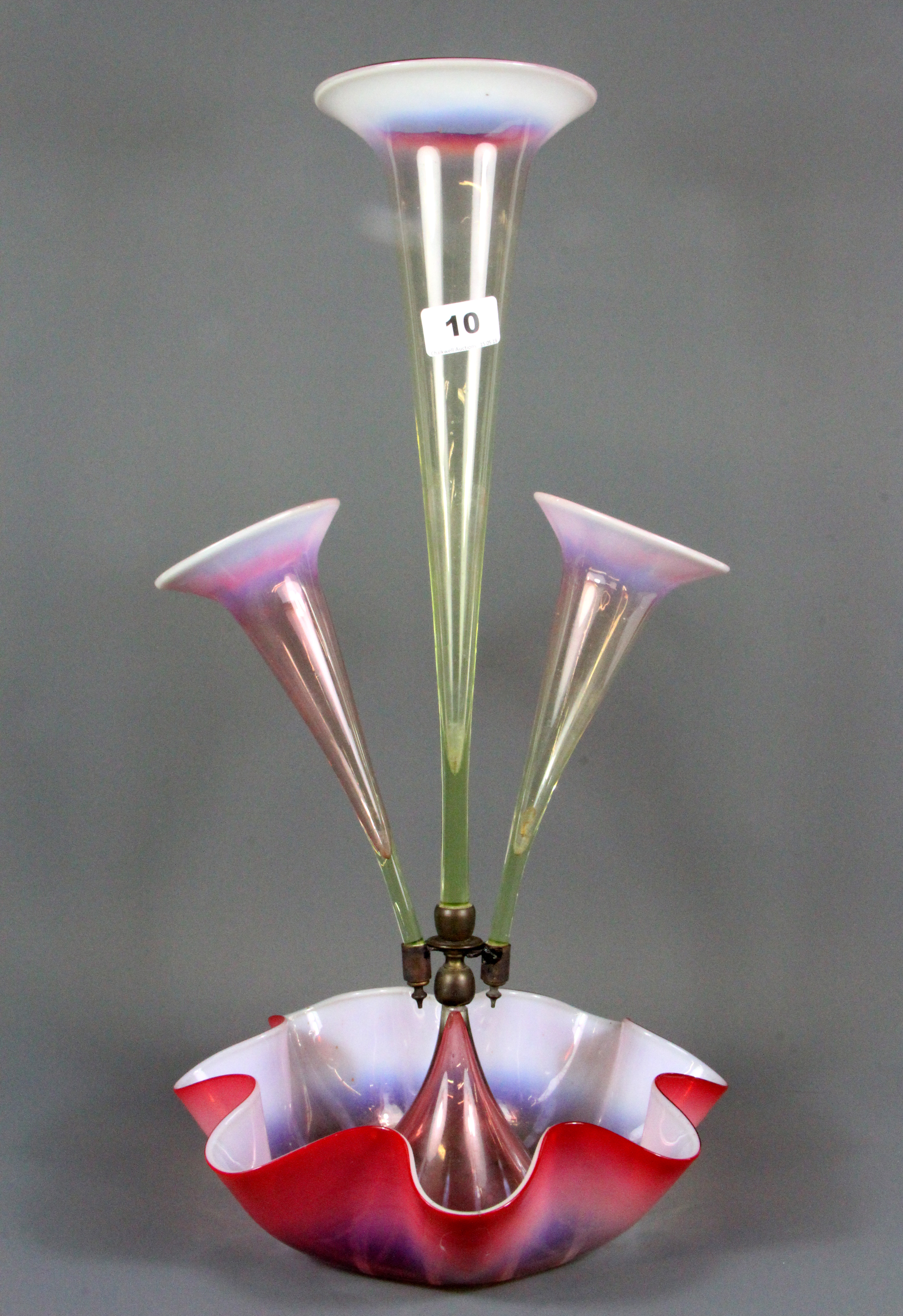 A 19th Century opaline glass epergne, A/F to dish, H. 53cm.