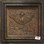 A 19th Century framed carved wooden panel of the Ascension probably from Mount Athos monastery,