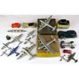 A group of diecast model vehicles and aircraft including two Dinky toys model flying boats.