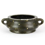 A fine Chinese gilt splash bronze censer, W. 24cm H 8cm. Prov. purchased Bonhams, London c. 1990's.