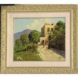 A framed Italian oil on canvas of Casolari, signed Villani, frame 62 x 72cm.