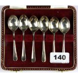 A cased set of six hallmarked silver coffee spoons.