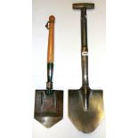 Two military issue trenching spades, largest L. 72cm.