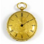 An 18ct yellow gold (stamped 18k) enamelled open face pocket watch, L. 4.5cm.