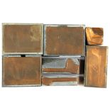 A group of seven golf related engraved copper advertising printing blocks, largest 6 x 7cm.