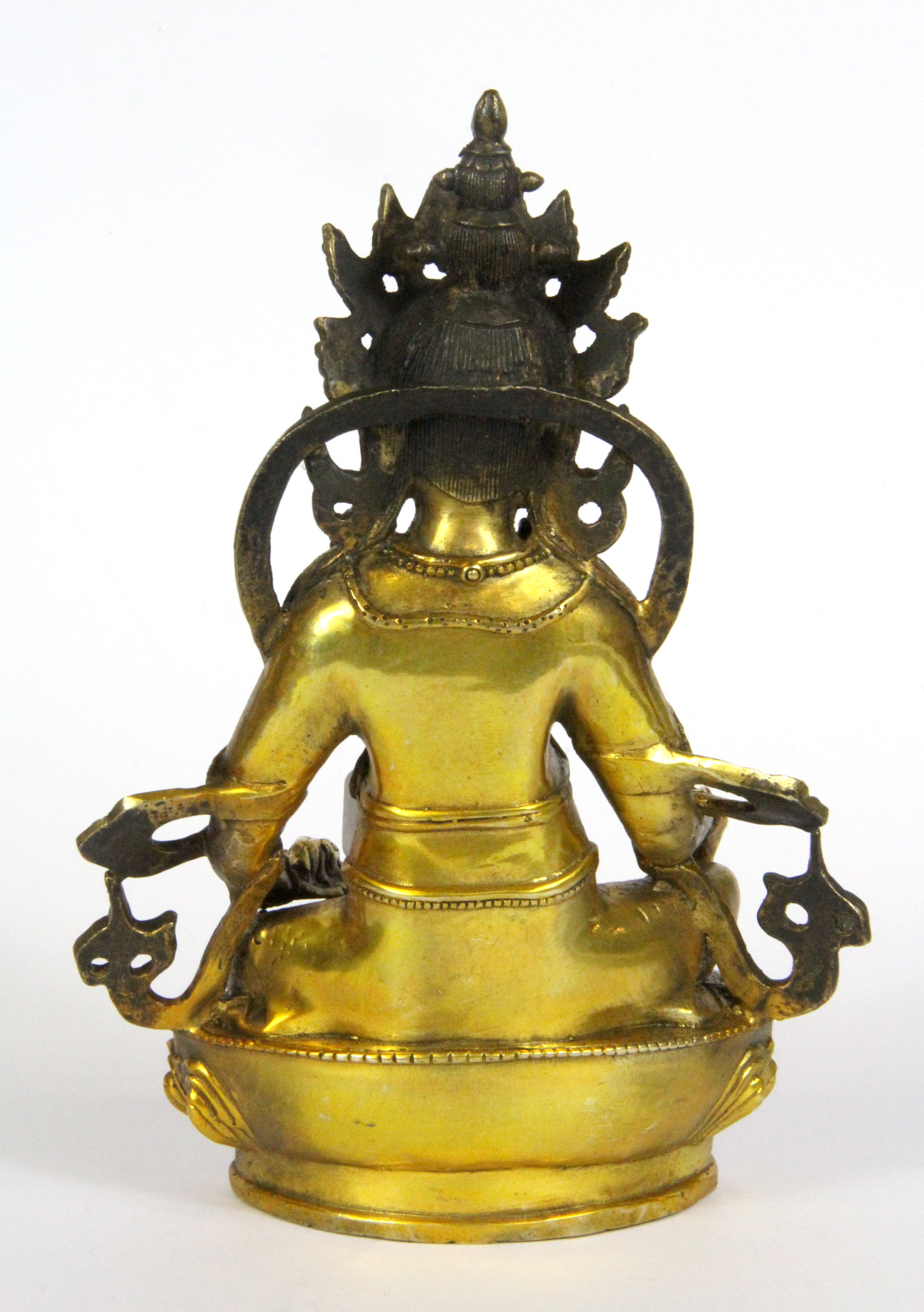 A Tibetan gilt bronze deity figure of Trisong Detsen (742 - 797 AD) 38th King of Tibet, H. 20cm. - Image 2 of 3