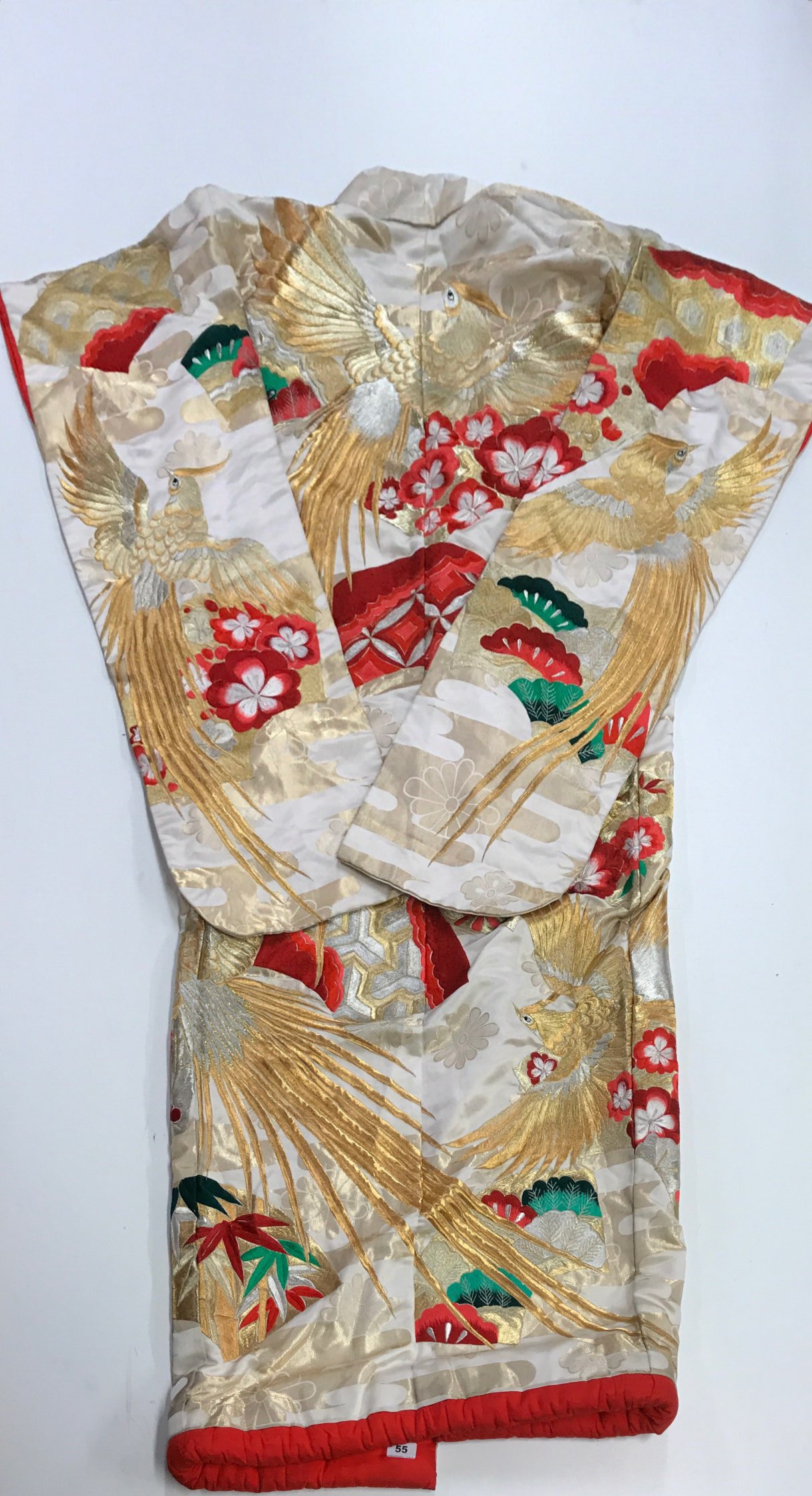 A superb heavily padded mid 20th century Japanese silk kimono, L. 186cm.