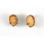 A pair of 9ct yellow gold cameo set stud earrings, L. 0.9cm.