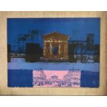 A 1965 mounted auto-lithograph "Euston" by Rosura Jones for Curwen prints, 71 x 56cm.