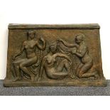 An impressive 1920's French cast bronze panel of three nude females in the style of Rodin, W. 59cm