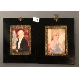 A pair of early hand painted framed miniatures, frame 21 x 24cm.