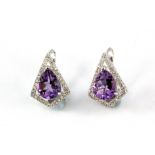 A pair of 925 silver earrings set with pear cut amethysts and cubic zirconia, L. 1.8cm.