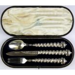 A cased Victorian hallmarked silver Christening set by Mackay Cunningham, Scottish goldsmiths to H.M