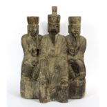 A Chinese 19th Century Qing dynasty carved wooden triple figure, H. 28cm. Prov. Private Collection.