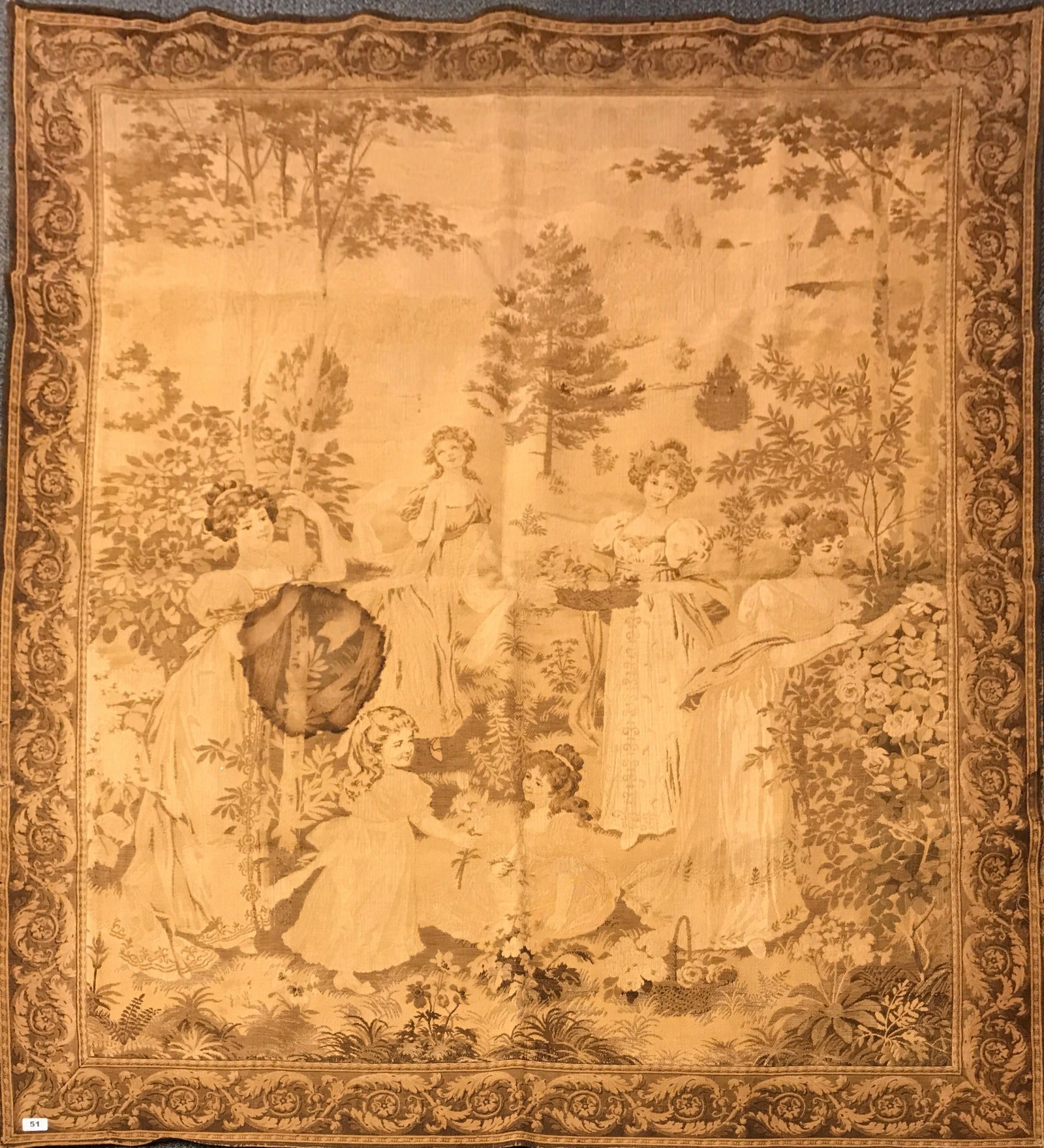 A large antique woven tapestry, size 230 x 160cm together with a further antique large woven