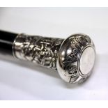 A Chinese hallmarked silver handled export walking stick for Kwan Wo c.1880, L. 91cm.