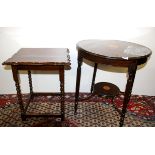 An Edwardian inlaid mahogany side table and an oak side table.
