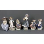 A group of six Lladro figures of girls, tallest H. 26cm.