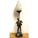 An early 20th Century French spelter table lamp of Gavroche, H. 62cm.