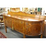 A superb painted satinwood sideboard with two centre doors and two end curved doors, L. 223cm H.