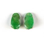 A pair of vintage carved jade clip on earrings, jade L. 2.5cm.