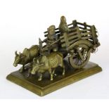 A 19th century Indian bronze / brass figure of a bullock cart, L. 14cm.